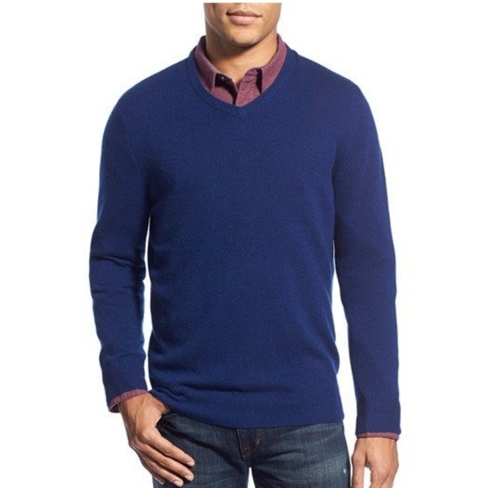 1901 Nordstrom Merino Wool Cashmere Melange Knit V-Neck